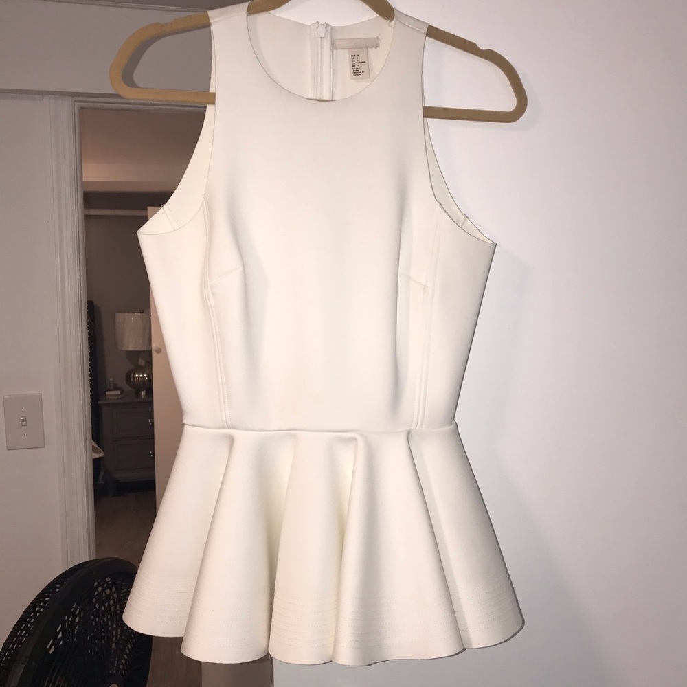 H&M Off-White Sleeveless Peplum Top